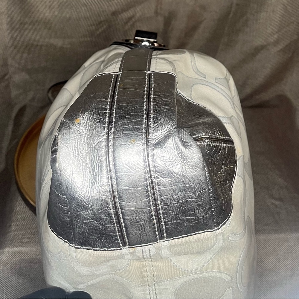Coach 19758 Peyton White Canvas Signature Metallic Silver hobo bag - Picture 9 of 14